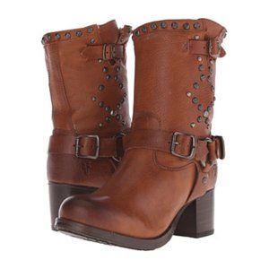 Frye Women's Vera Stud Moto Boot, Cognac, 8 M US